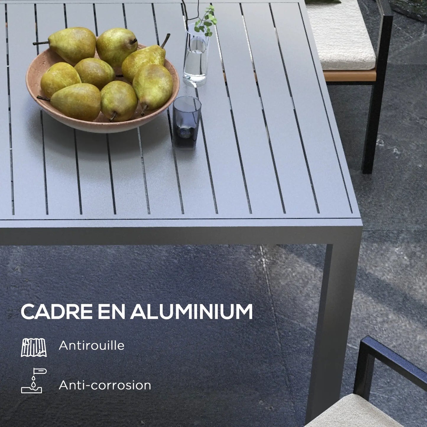 Aluminum Outdoor Dining Table for 6-8 People, Expandable Patio Table for Garden, Lawn, Balcony, Charcoal Grey