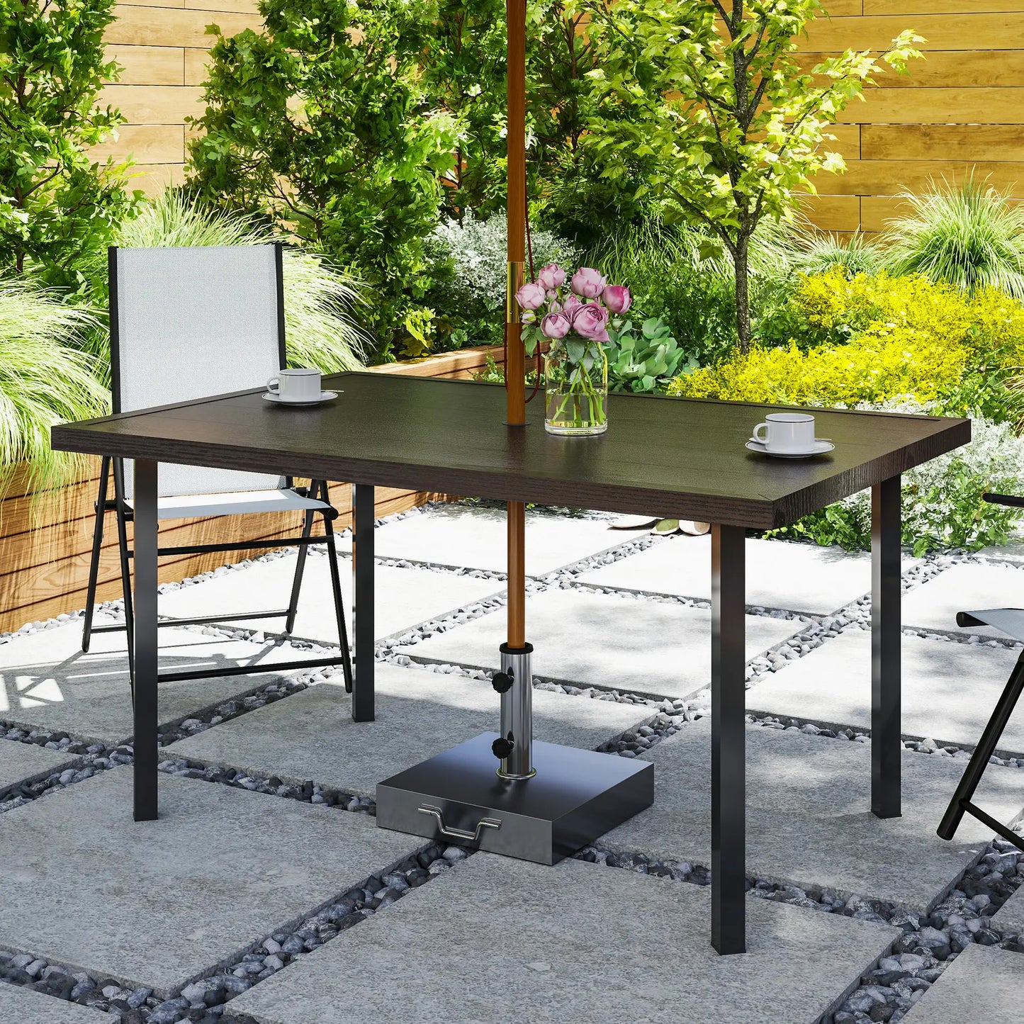 Outdoor Patio Dining Table with 2.1" Umbrella Hole, Steel Outdoor Patio Table for 6, Dark Brown