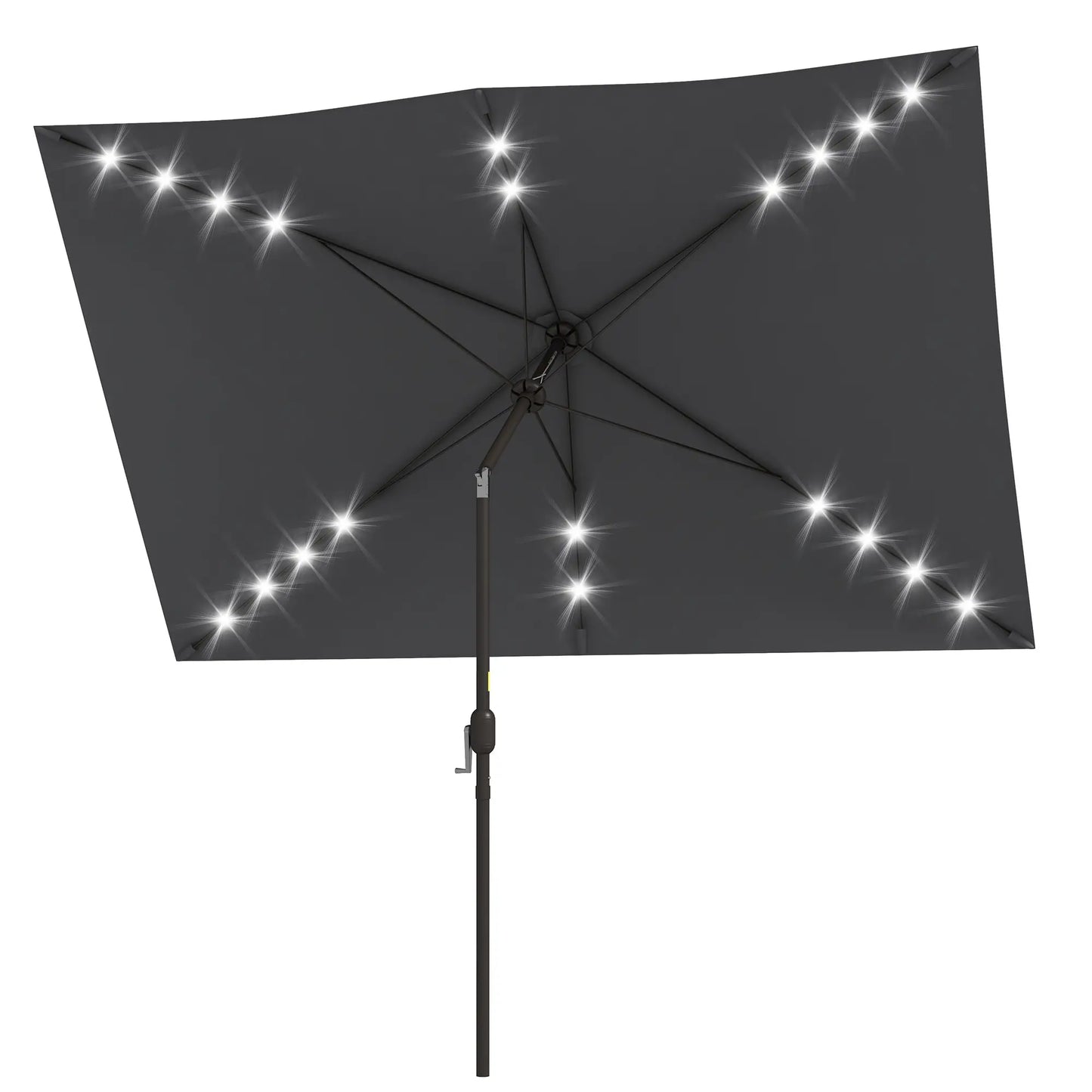 6.5x10ft Patio Umbrella Tilt Aluminum Outdoor Market Parasol with Solar Powered LEDs, Crank - Dark Grey
