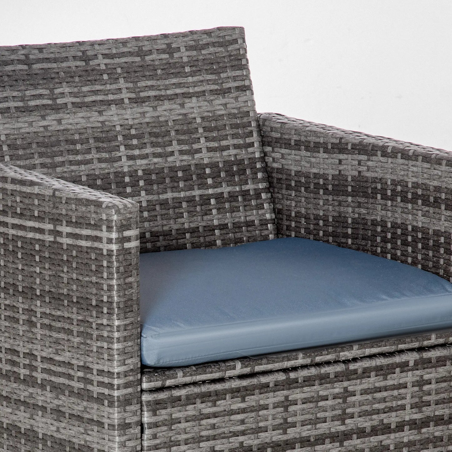 4 Pieces Patio Furniture Set with Cushions, Outdoor PE Rattan Wicker Conversation Garden Sofa Set with 2-Seater Chairs & Glass Coffee Table, Grey