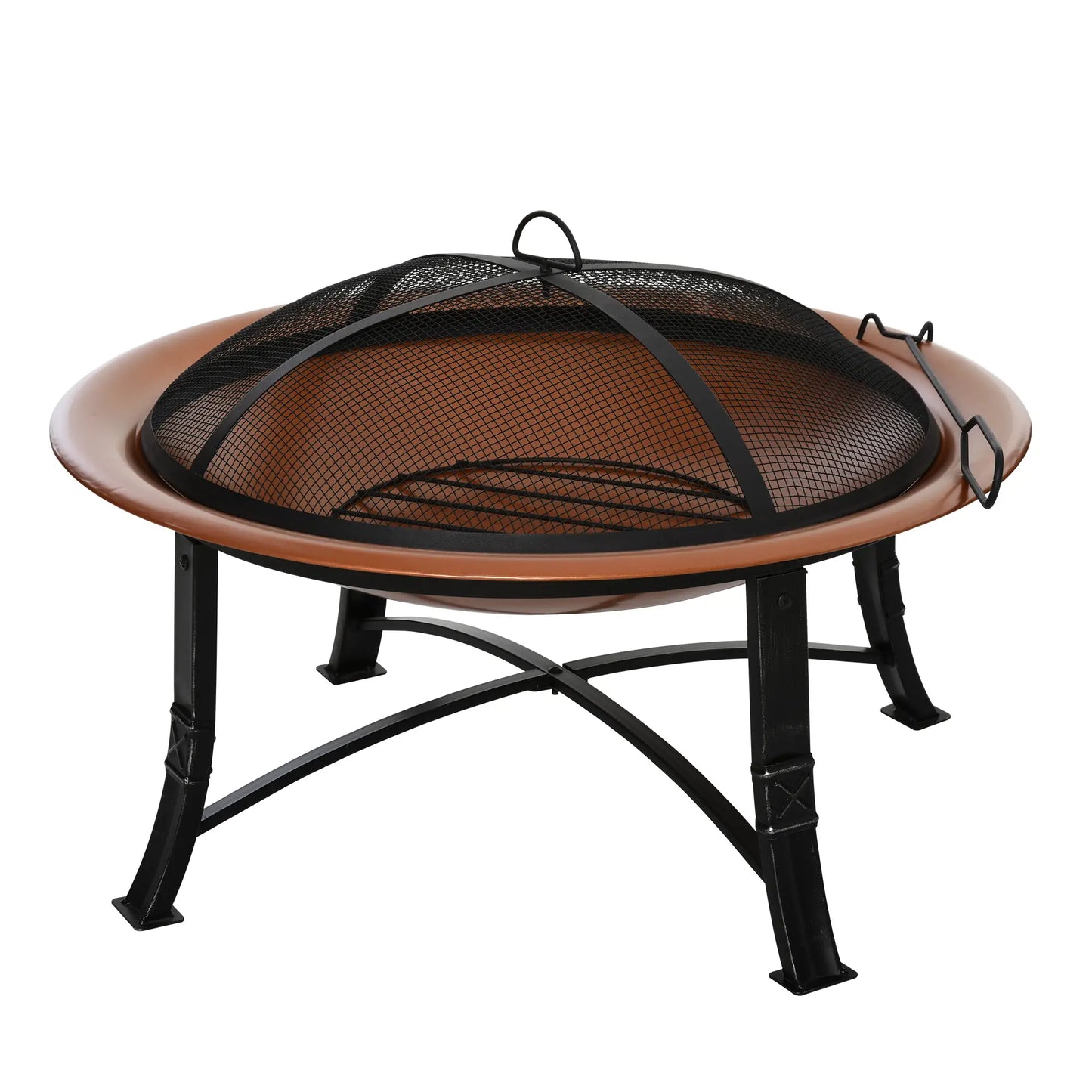 30" Outdoor Fire Pit Bowl, Round Fire Pit with Lid, Log Grate, Poker for Backyard, Camping, Picnic, Bronze