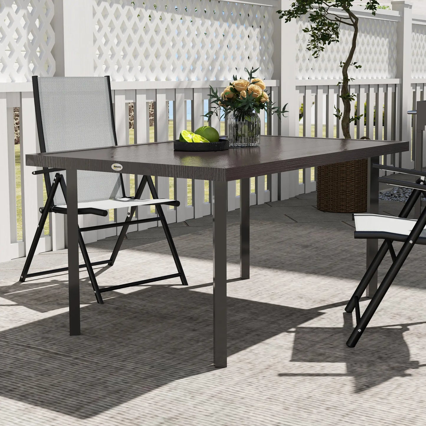 Outdoor Patio Dining Table with 2.1" Umbrella Hole, Steel Outdoor Patio Table for 6, Dark Brown