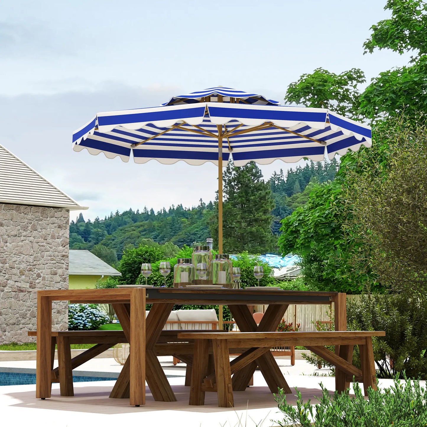9FT Patio Umbrella with 8 Ribs, Crank, Tilt, UPF 50+, 2-Tier Vent for Garden, Deck, Poolside, Blue