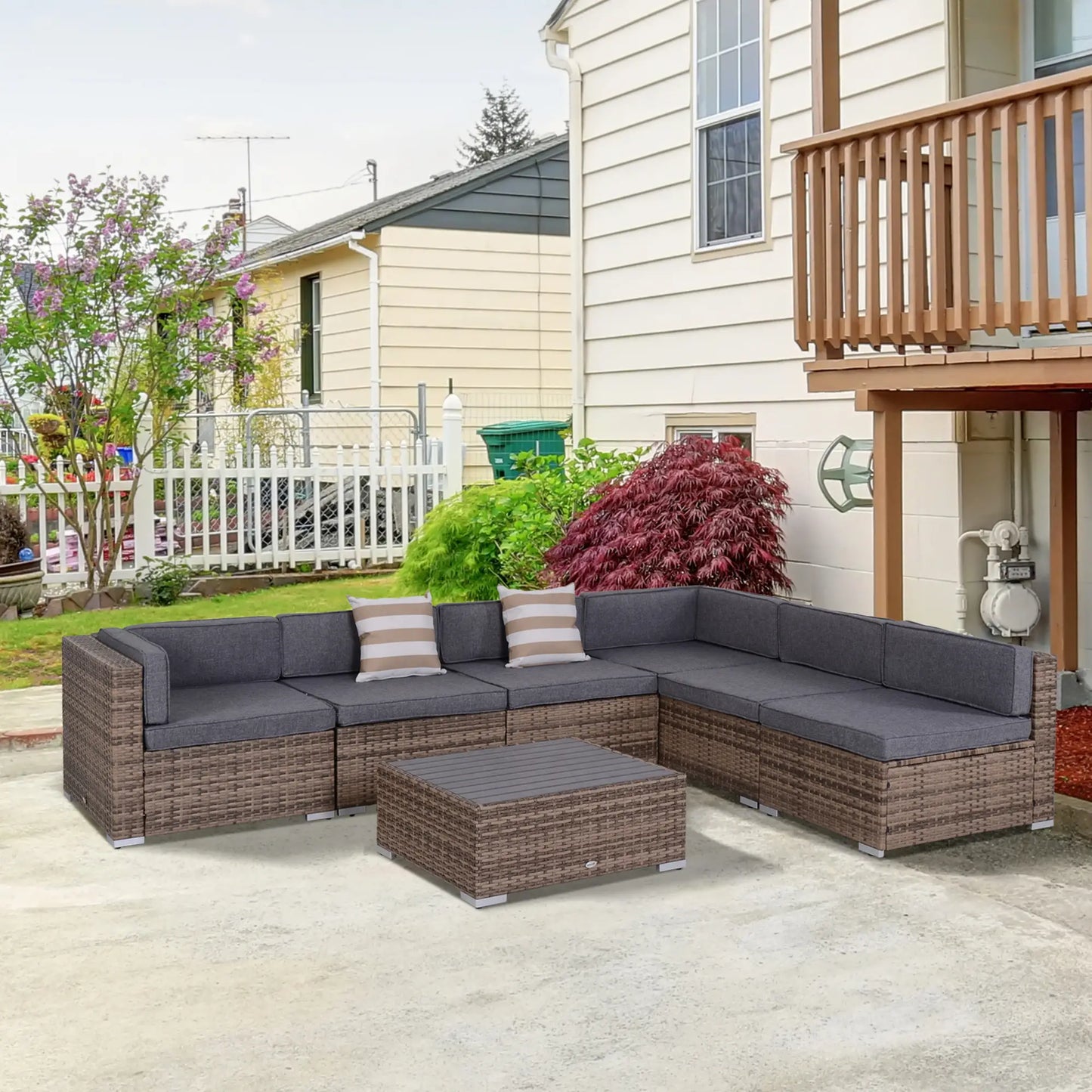 7-Piece Patio Furniture Sets Outdoor Wicker Conversation Sets All Weather PE Rattan Sectional Sofa, Grey