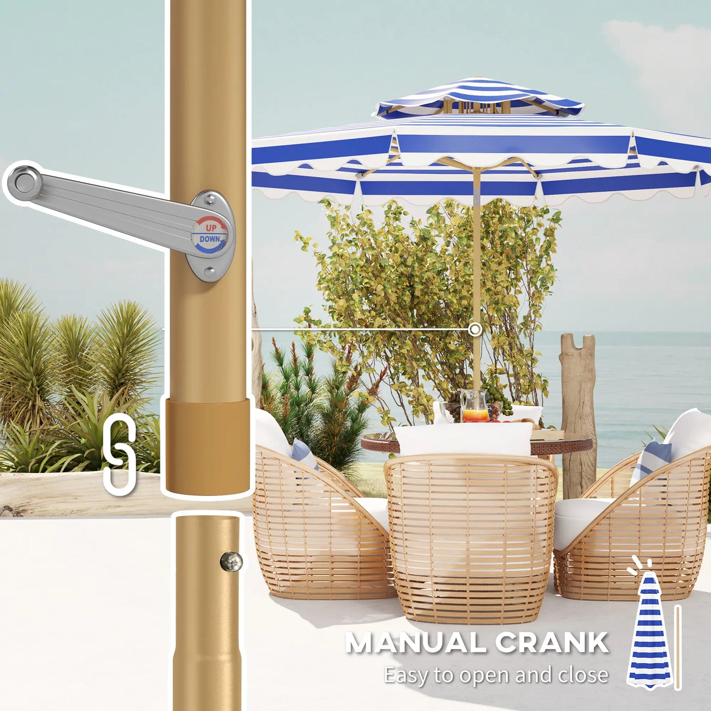 9FT Patio Umbrella with 8 Ribs, Crank, Tilt, UPF 50+, 2-Tier Vent for Garden, Deck, Poolside, Blue