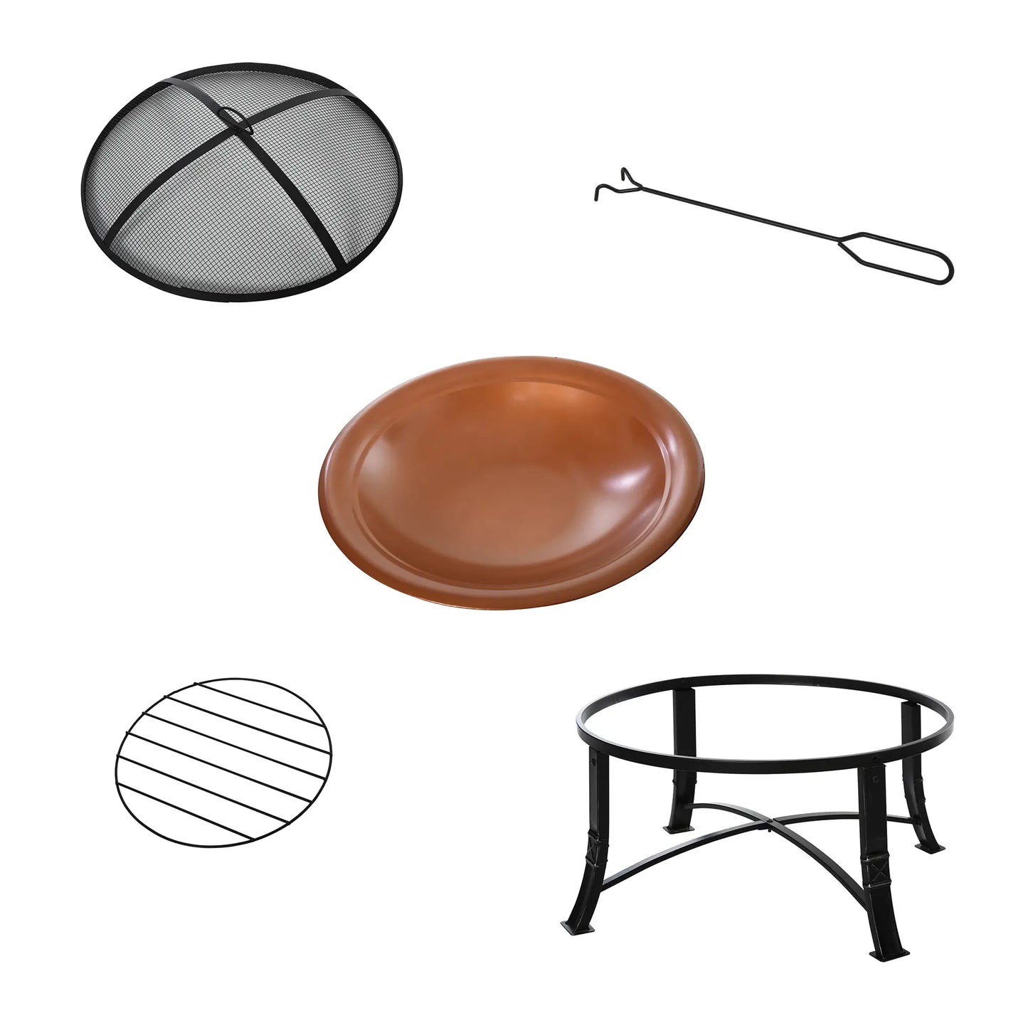 30" Outdoor Fire Pit Bowl, Round Fire Pit with Lid, Log Grate, Poker for Backyard, Camping, Picnic, Bronze