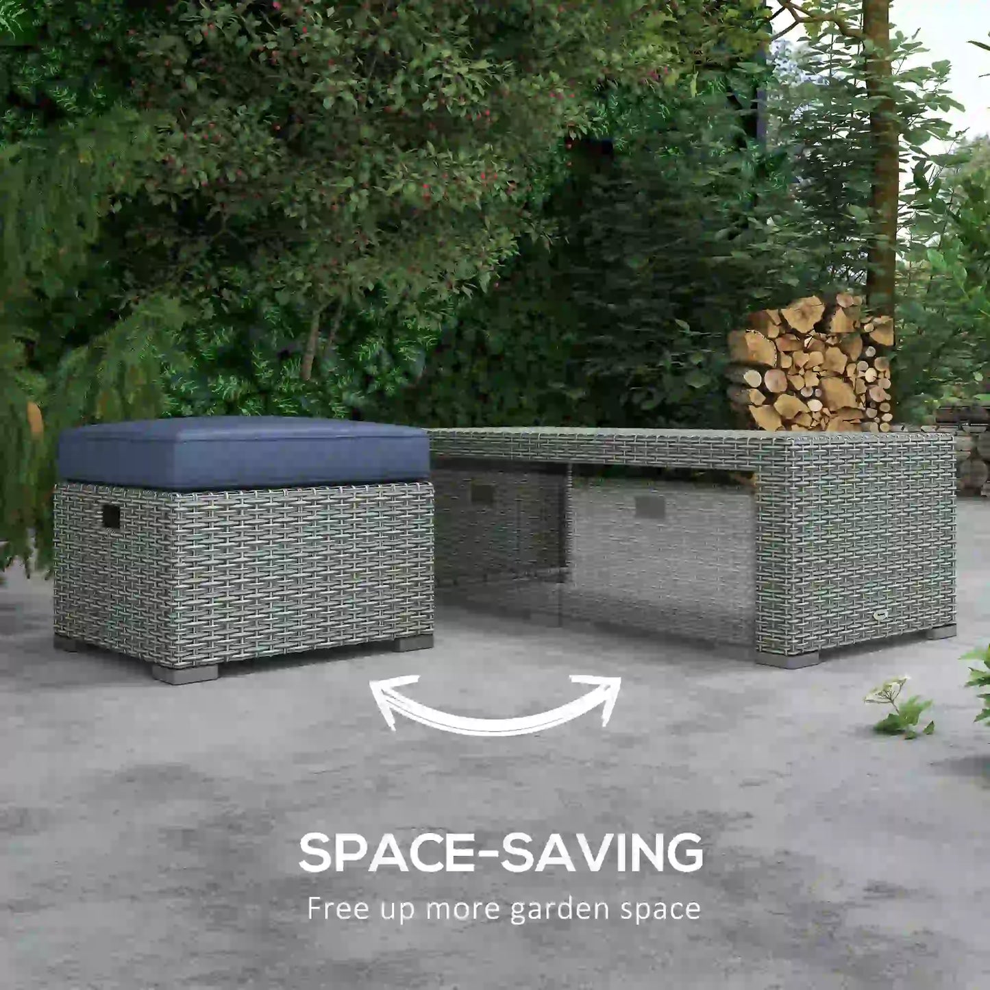 Patio Furniture with Cushions, 6 Pieces PE Wicker Patio Sectional Furniture Conversation Set w/ a Three-Seat Sofa, 2 Recliner Chairs, 2 Footstools & Table, Dark Blue