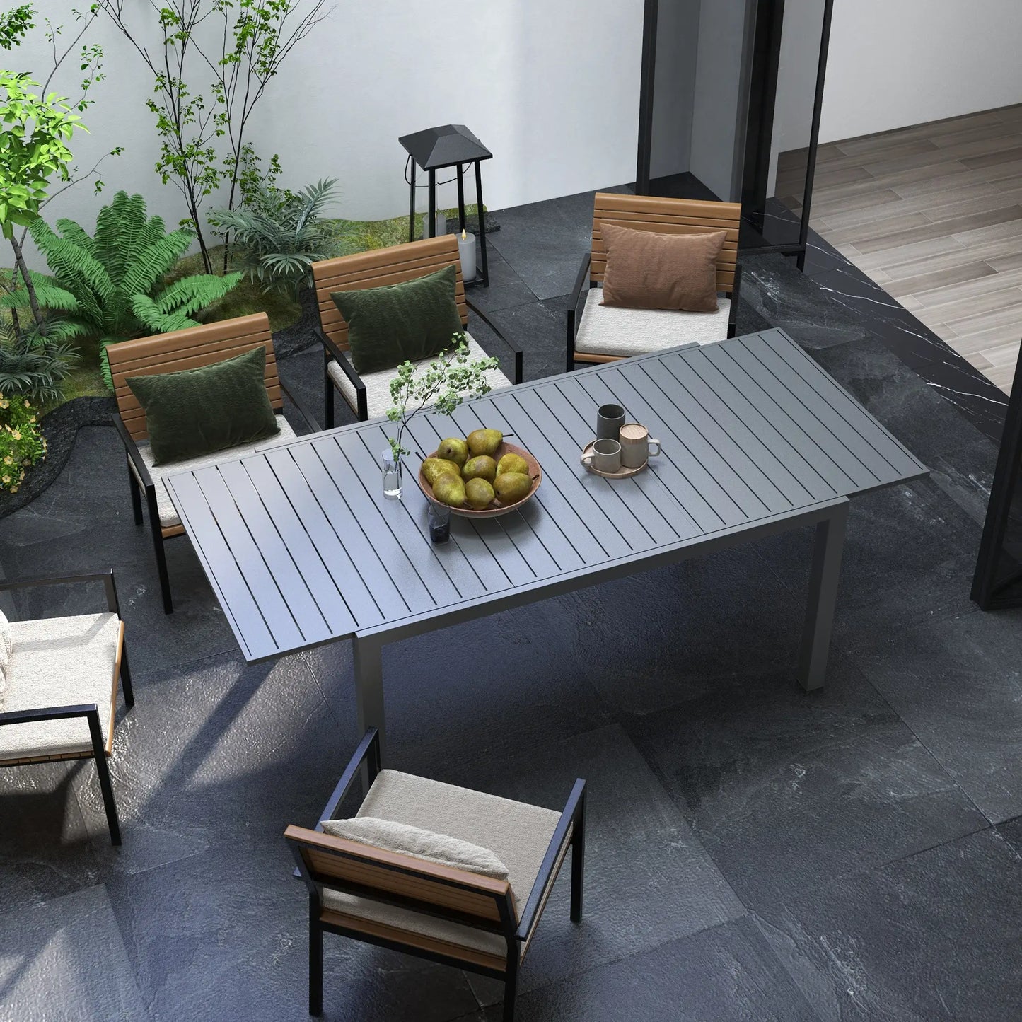 Aluminum Outdoor Dining Table for 6-8 People, Expandable Patio Table for Garden, Lawn, Balcony, Charcoal Grey