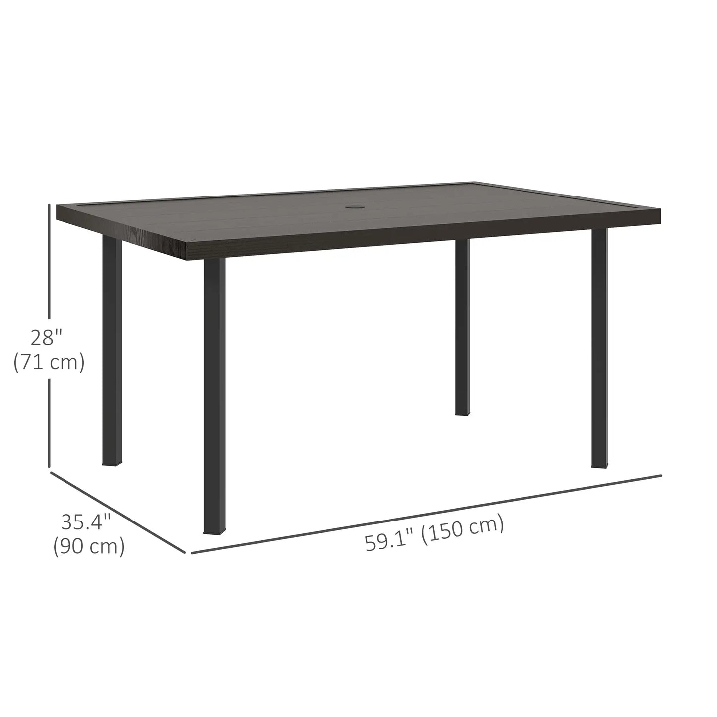 Outdoor Patio Dining Table with 2.1" Umbrella Hole, Steel Outdoor Patio Table for 6, Dark Brown