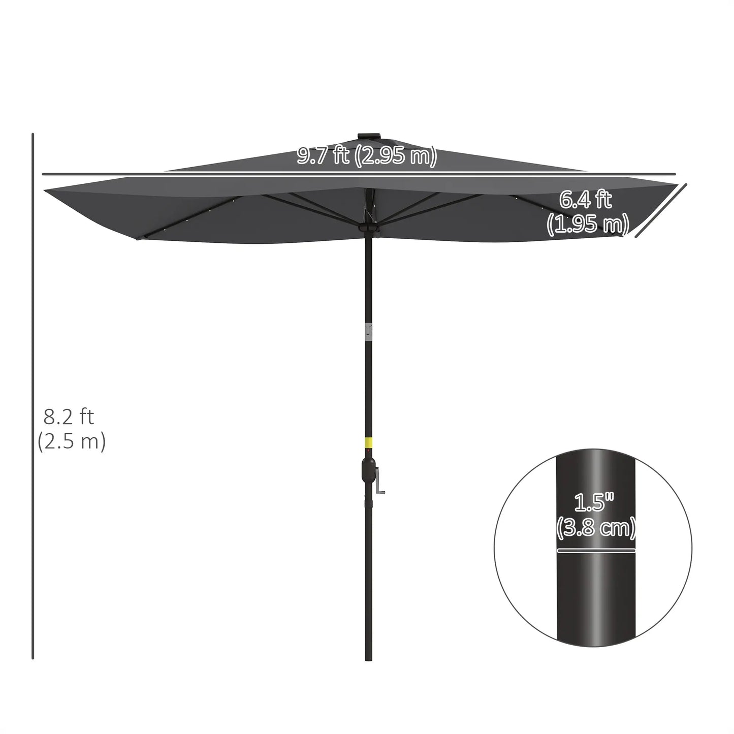 6.5x10ft Patio Umbrella Tilt Aluminum Outdoor Market Parasol with Solar Powered LEDs, Crank - Dark Grey