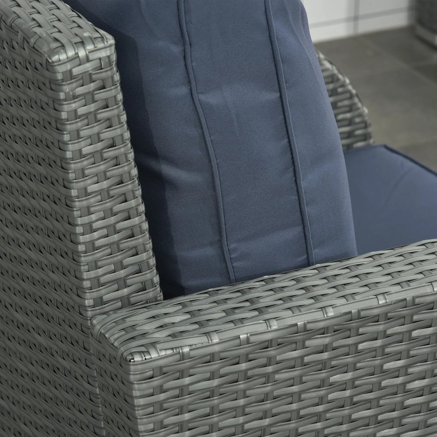 Patio Furniture with Cushions, 6 Pieces PE Wicker Patio Sectional Furniture Conversation Set w/ a Three-Seat Sofa, 2 Recliner Chairs, 2 Footstools & Table, Dark Blue