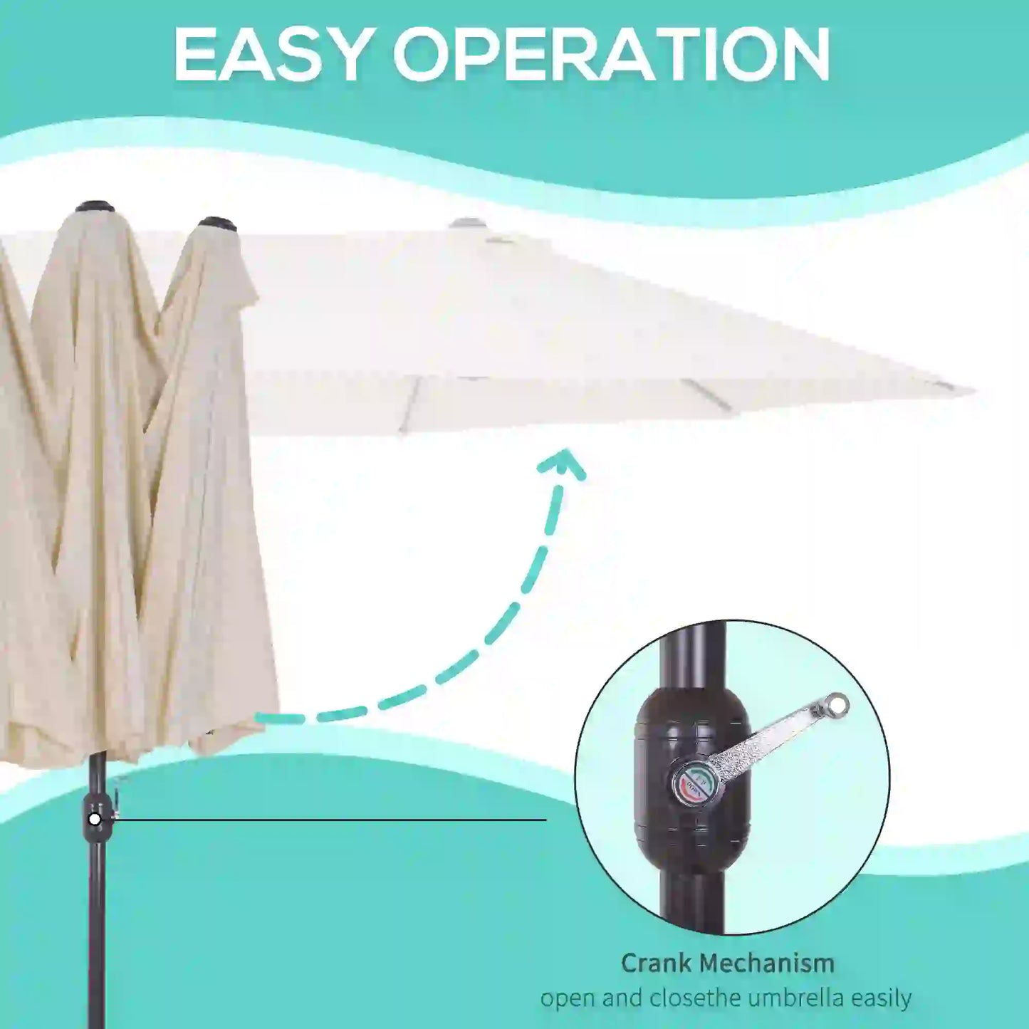 15' Outdoor Patio Umbrella with Twin Canopy Sunshade Steel Table Umbrella with Lift Crank ,Stand is EXCLUDED, Beige
