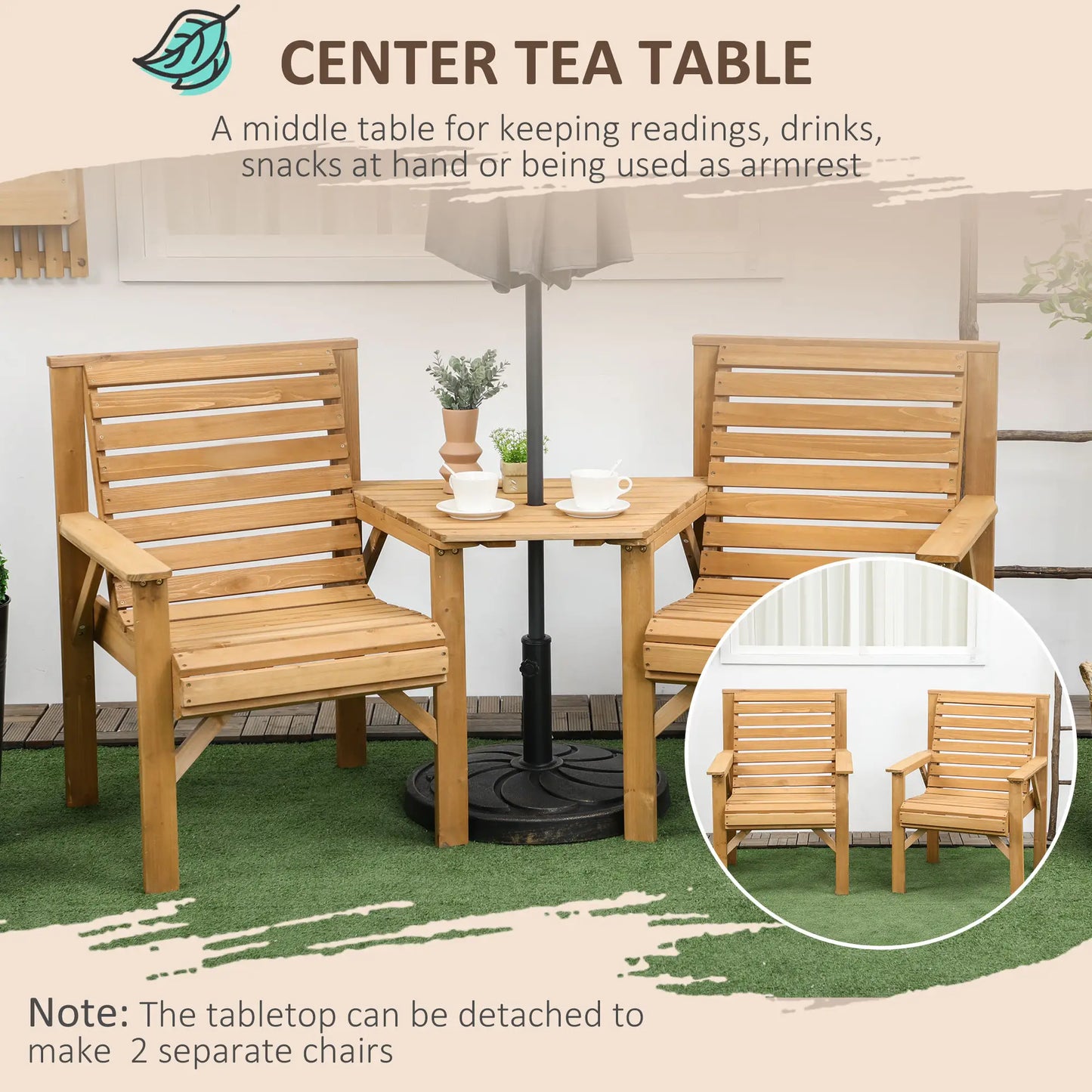 3Pcs Outdoor Bench Set for Backyard, Balcony, Light Brown