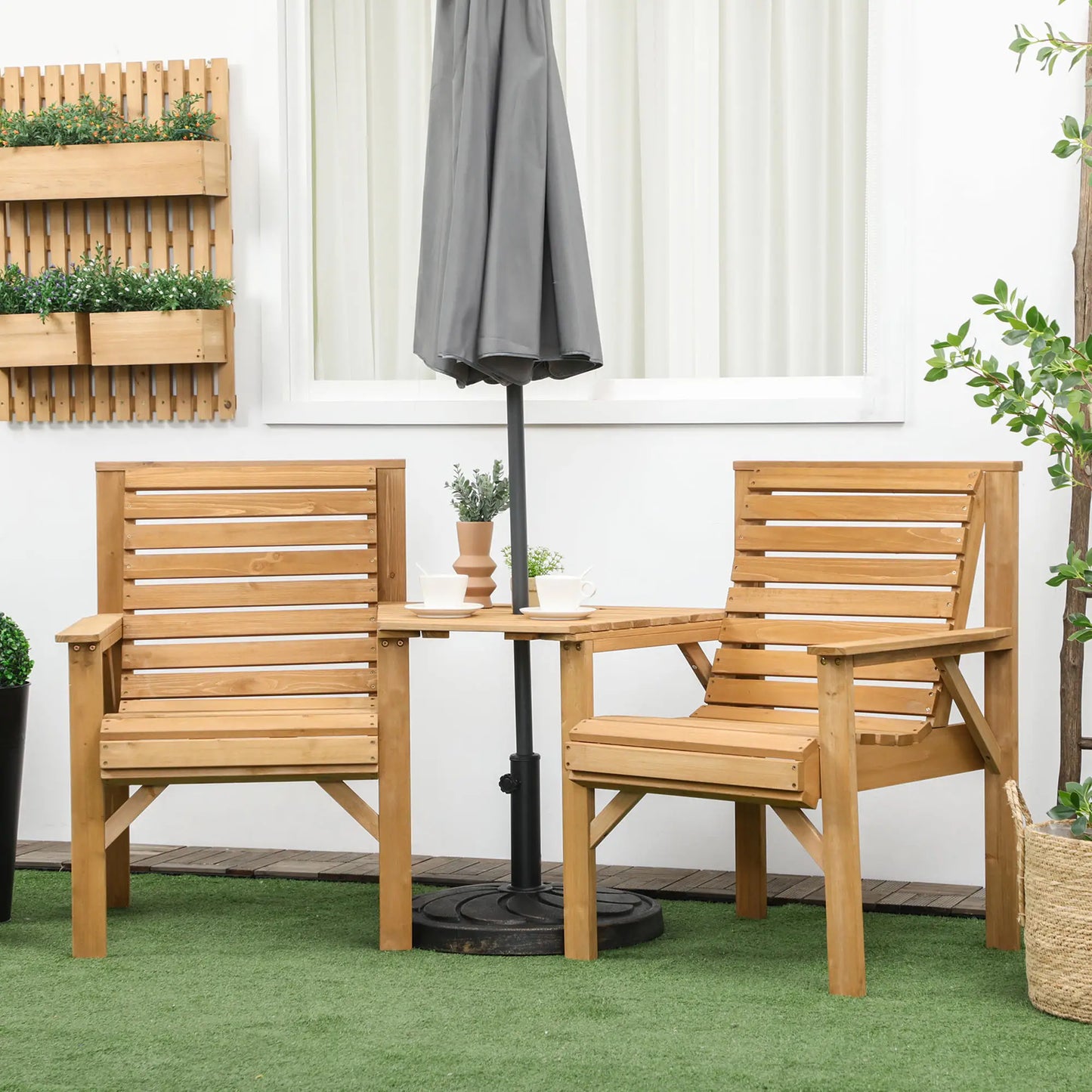 3Pcs Outdoor Bench Set for Backyard, Balcony, Light Brown