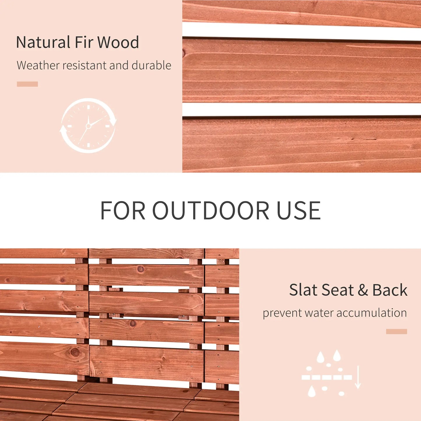3-Seater Outdoor Bench with Convertible Middle Table, Garden Wooden Patio Loveseat with Middle Table for 2 Persons w/ Slatted Seat and Backrest, Armrests, Orange