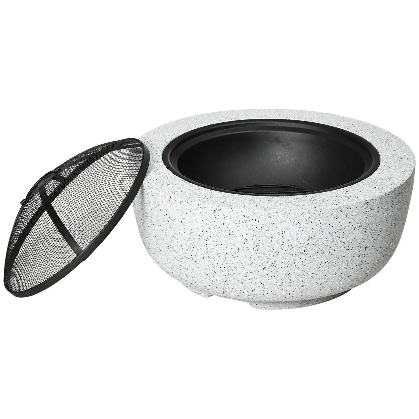 24" Outdoor Fire Pit with Stone Effect, Wood-burning Firepit Fireplace with Spark Screen and Poker for Backyard Camping Bonfire, Gray