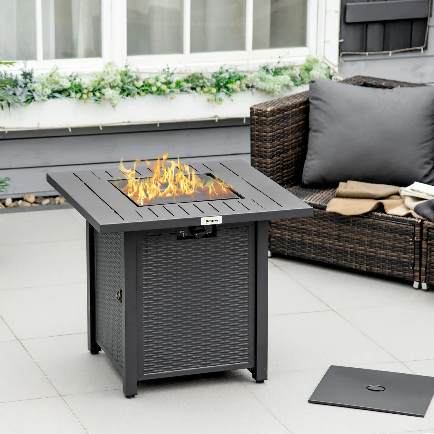 Propane Fire Pit Table Smokeless Gas Firepit with 40,000 BTU Burner Thermocouple, Lava Rocks, Cover, Spark Guard