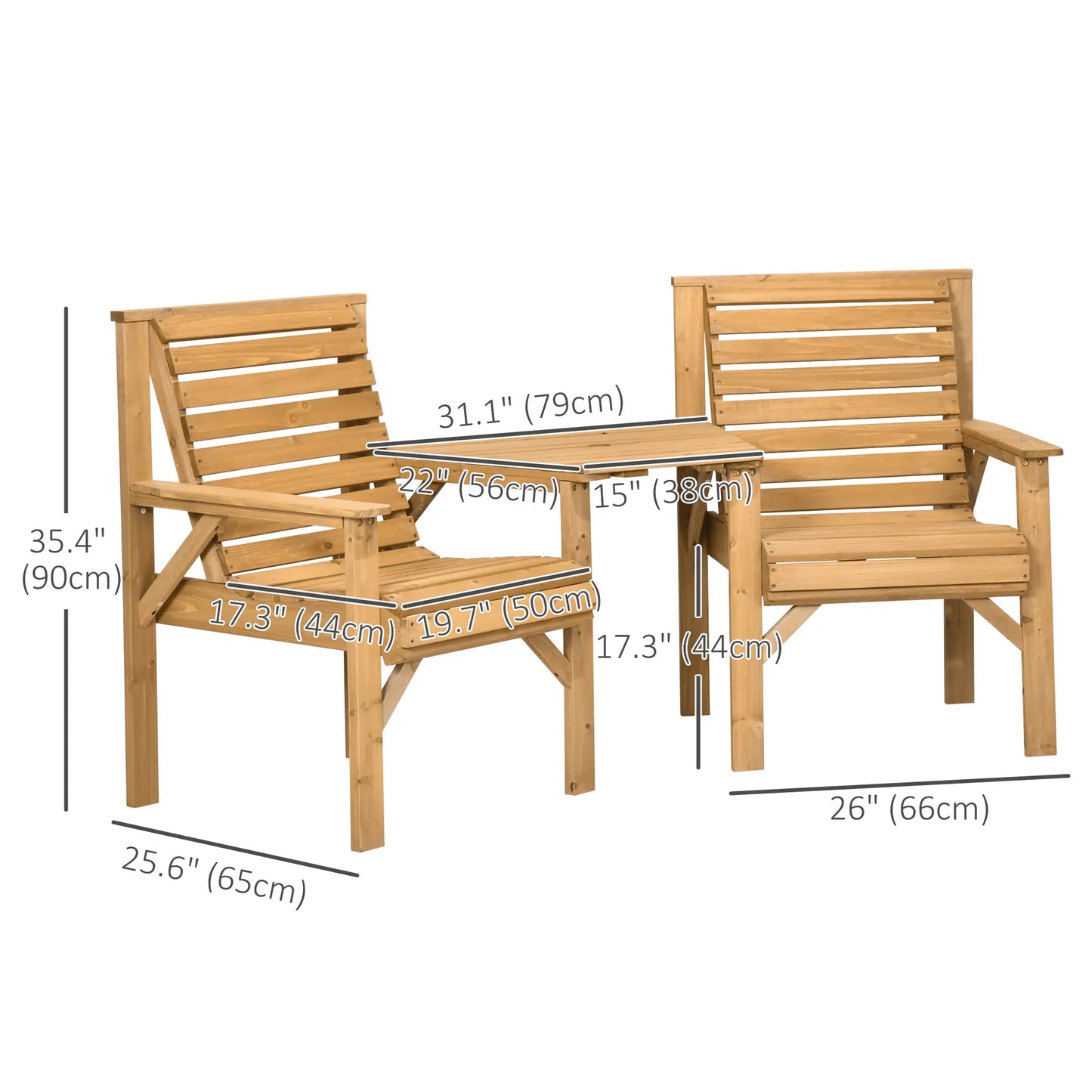 3Pcs Outdoor Bench Set for Backyard, Balcony, Light Brown