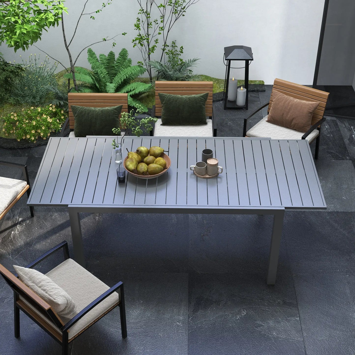 Aluminum Outdoor Dining Table for 6-8 People, Expandable Patio Table for Garden, Lawn, Balcony, Charcoal Grey