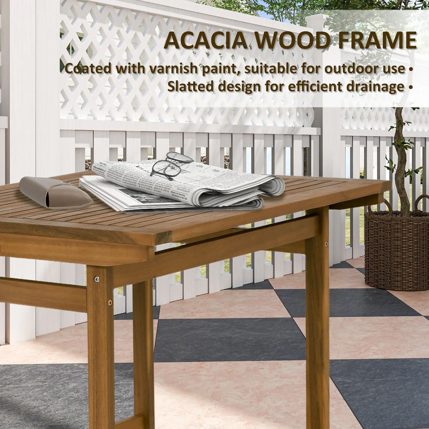 5 Pieces Wood Patio Dining Set, Wheeled Patio Table and Folding Chairs with Cushions for Garden Backyard Poolside, Teak