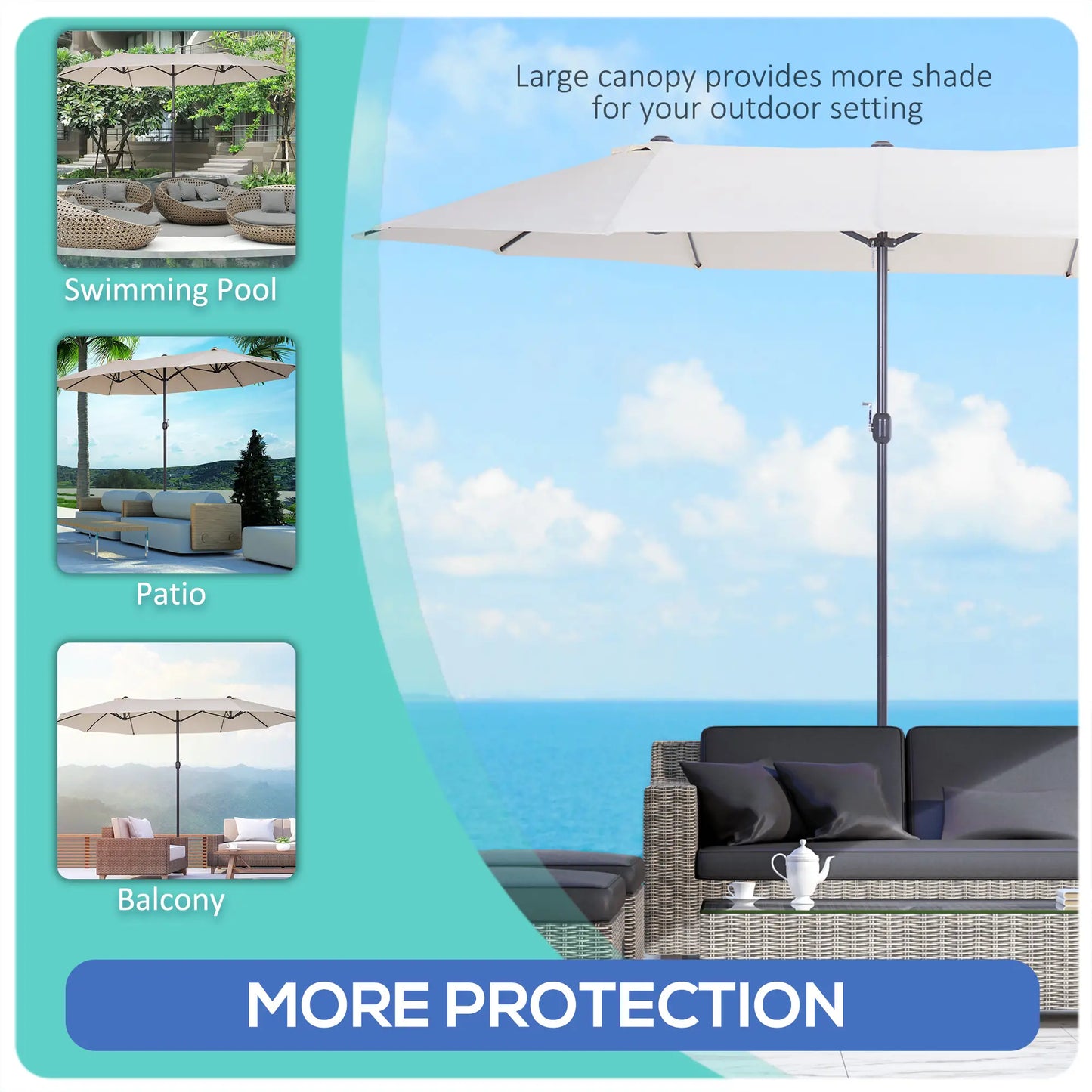 15' Outdoor Patio Umbrella with Twin Canopy Sunshade Steel Table Umbrella with Lift Crank ,Stand is EXCLUDED, Beige