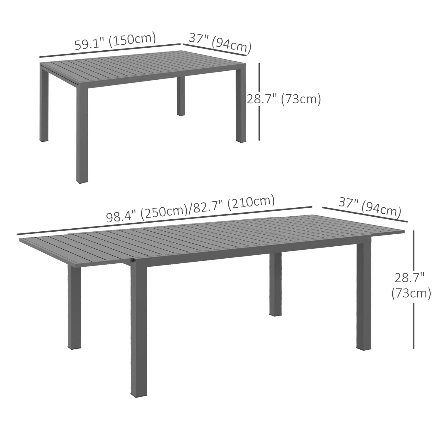 Aluminum Outdoor Dining Table for 6-8 People, Expandable Patio Table for Garden, Lawn, Balcony, Charcoal Grey
