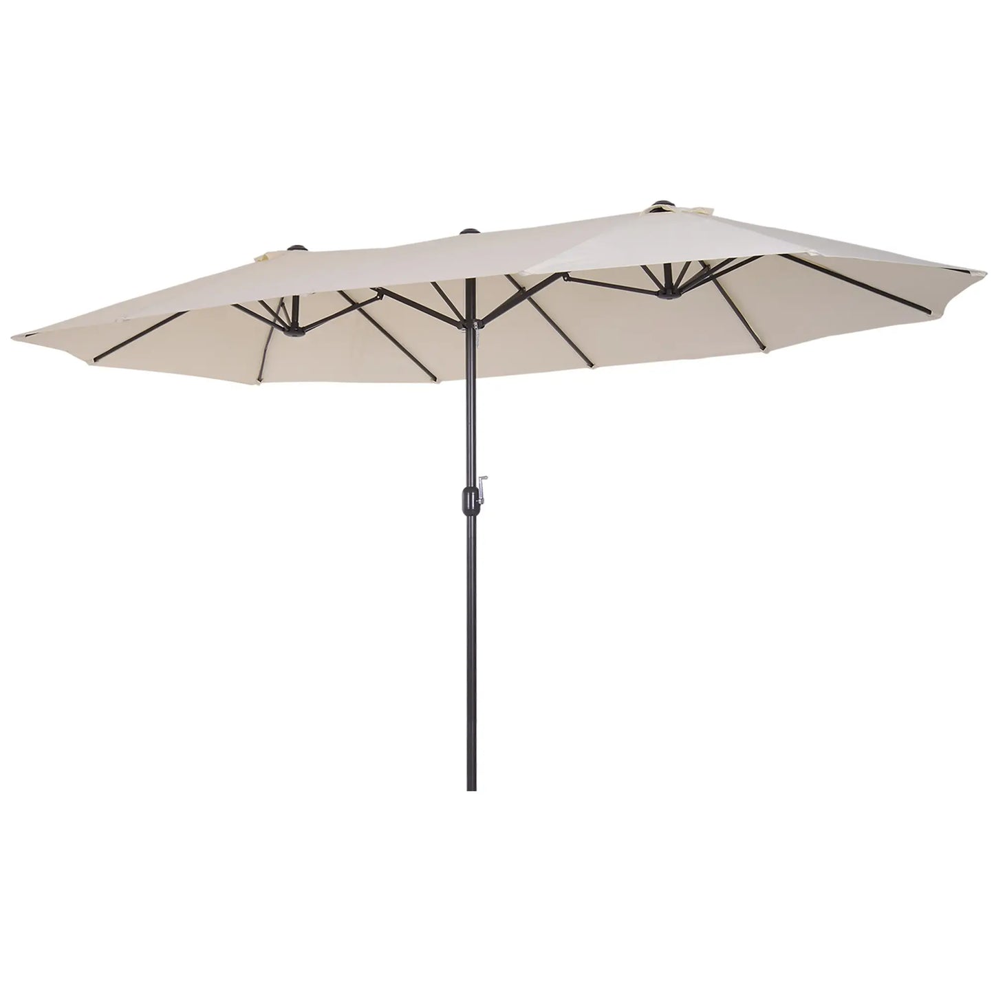 15' Outdoor Patio Umbrella with Twin Canopy Sunshade Steel Table Umbrella with Lift Crank ,Stand is EXCLUDED, Beige