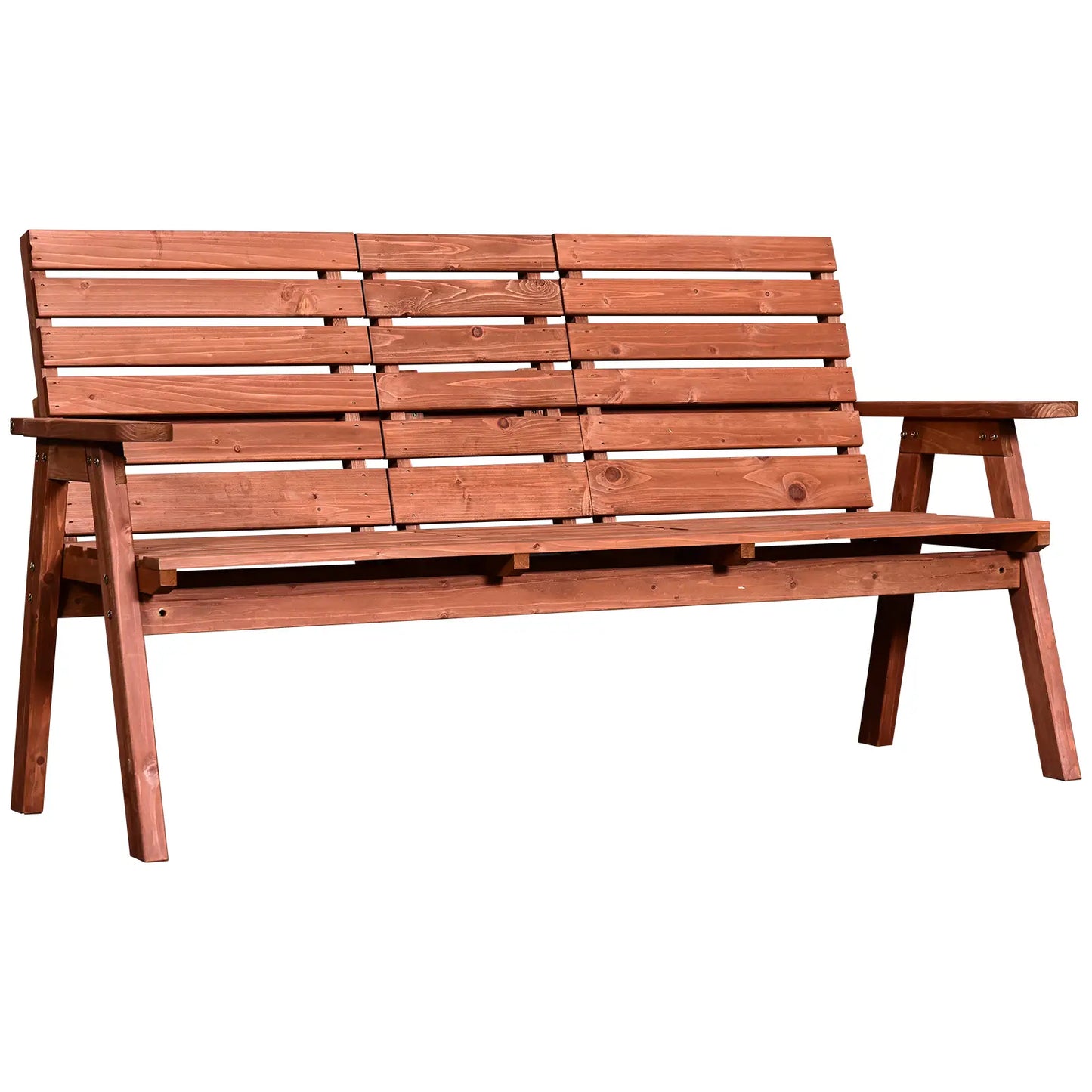 3-Seater Outdoor Bench with Convertible Middle Table, Garden Wooden Patio Loveseat with Middle Table for 2 Persons w/ Slatted Seat and Backrest, Armrests, Orange