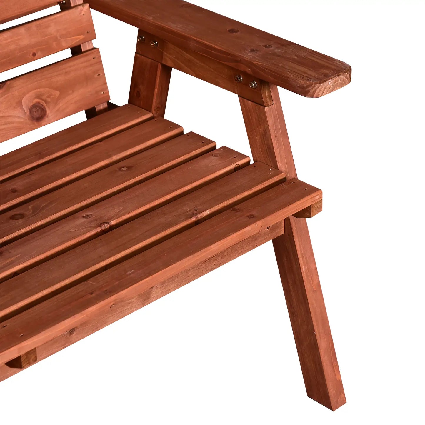 3-Seater Outdoor Bench with Convertible Middle Table, Garden Wooden Patio Loveseat with Middle Table for 2 Persons w/ Slatted Seat and Backrest, Armrests, Orange