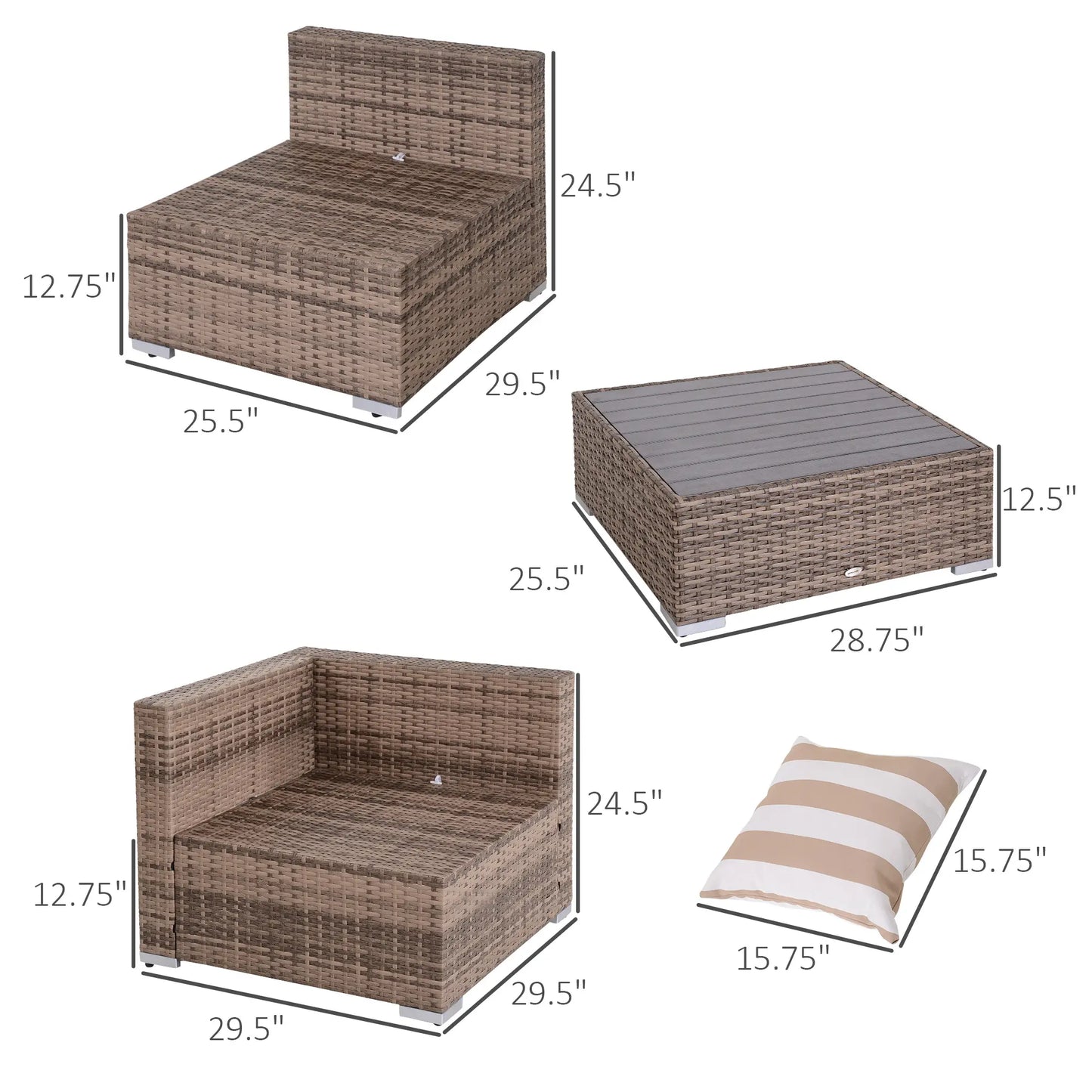 7-Piece Patio Furniture Sets Outdoor Wicker Conversation Sets All Weather PE Rattan Sectional Sofa, Grey
