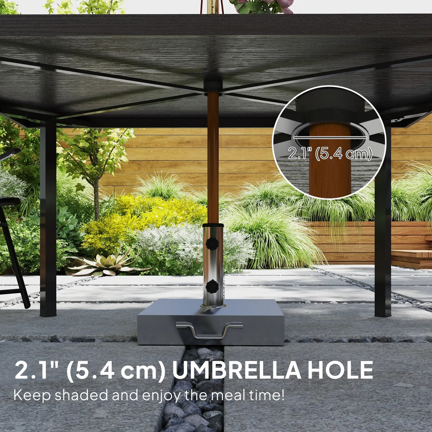 Outdoor Patio Dining Table with 2.1" Umbrella Hole, Steel Outdoor Patio Table for 6, Dark Brown