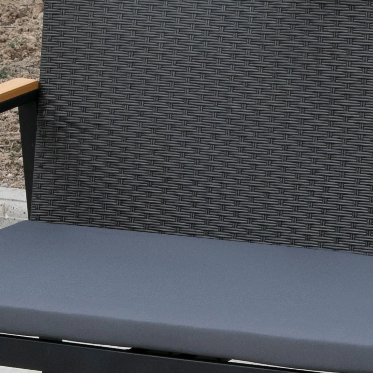 4 Pieces Wicker Patio Furniture Set with Cushions, Outdoor Rattan PE Rattan Conversation Set, Chairs and Loveseat with PS Board Armrests Decoration, Glass Top Table, Black