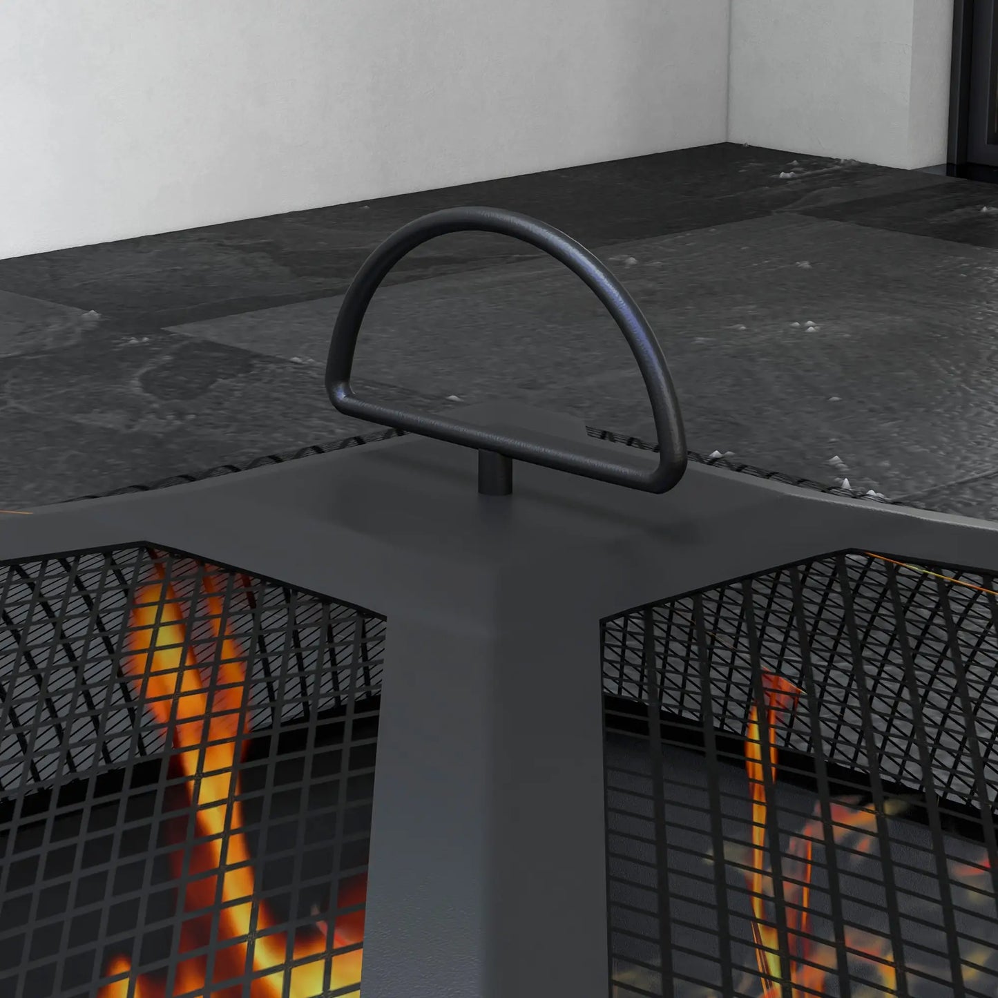 Fire Pit Coffee Table with Storage Shelf, Wood-burning Firepit with Spark Screen and Poker, Black