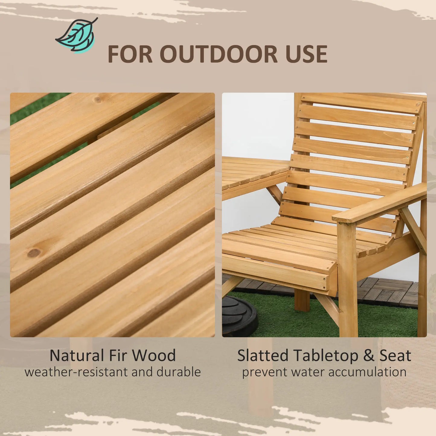 3Pcs Outdoor Bench Set for Backyard, Balcony, Light Brown