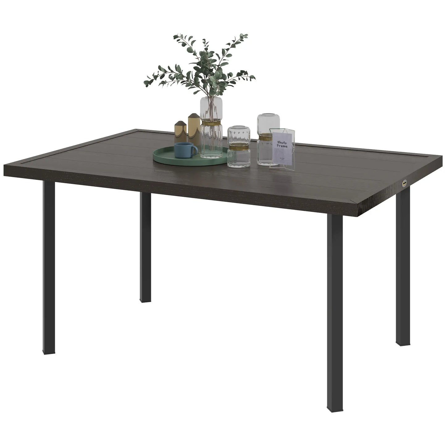 Outdoor Patio Dining Table with 2.1" Umbrella Hole, Steel Outdoor Patio Table for 6, Dark Brown