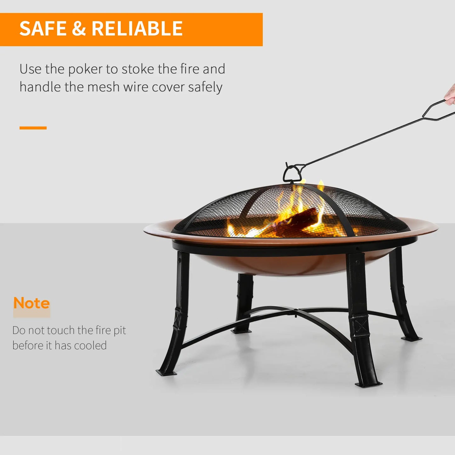 30" Outdoor Fire Pit Bowl, Round Fire Pit with Lid, Log Grate, Poker for Backyard, Camping, Picnic, Bronze