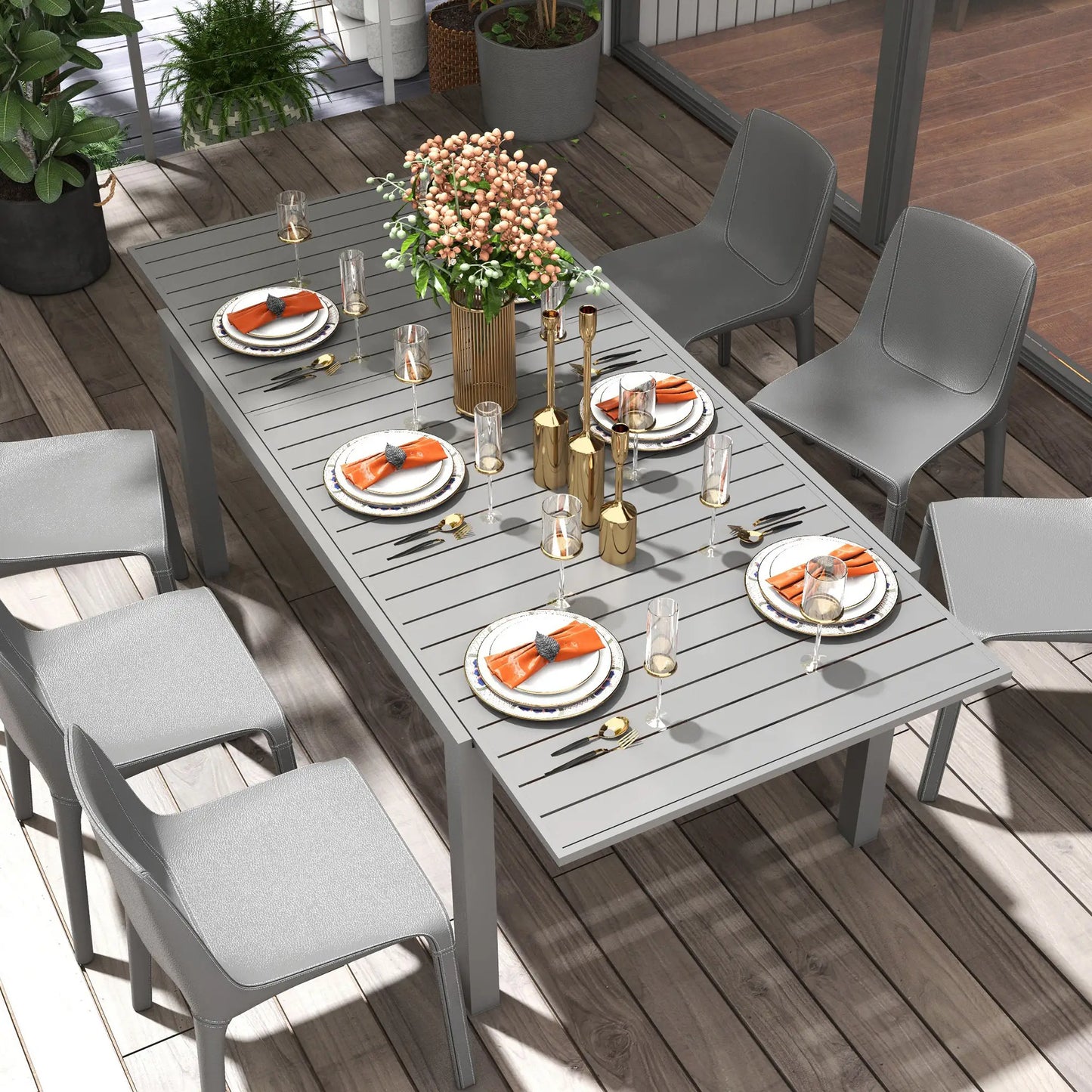 Aluminum Outdoor Dining Table for 6-8 People, Expandable Patio Table for Garden, Lawn, Balcony, Charcoal Grey