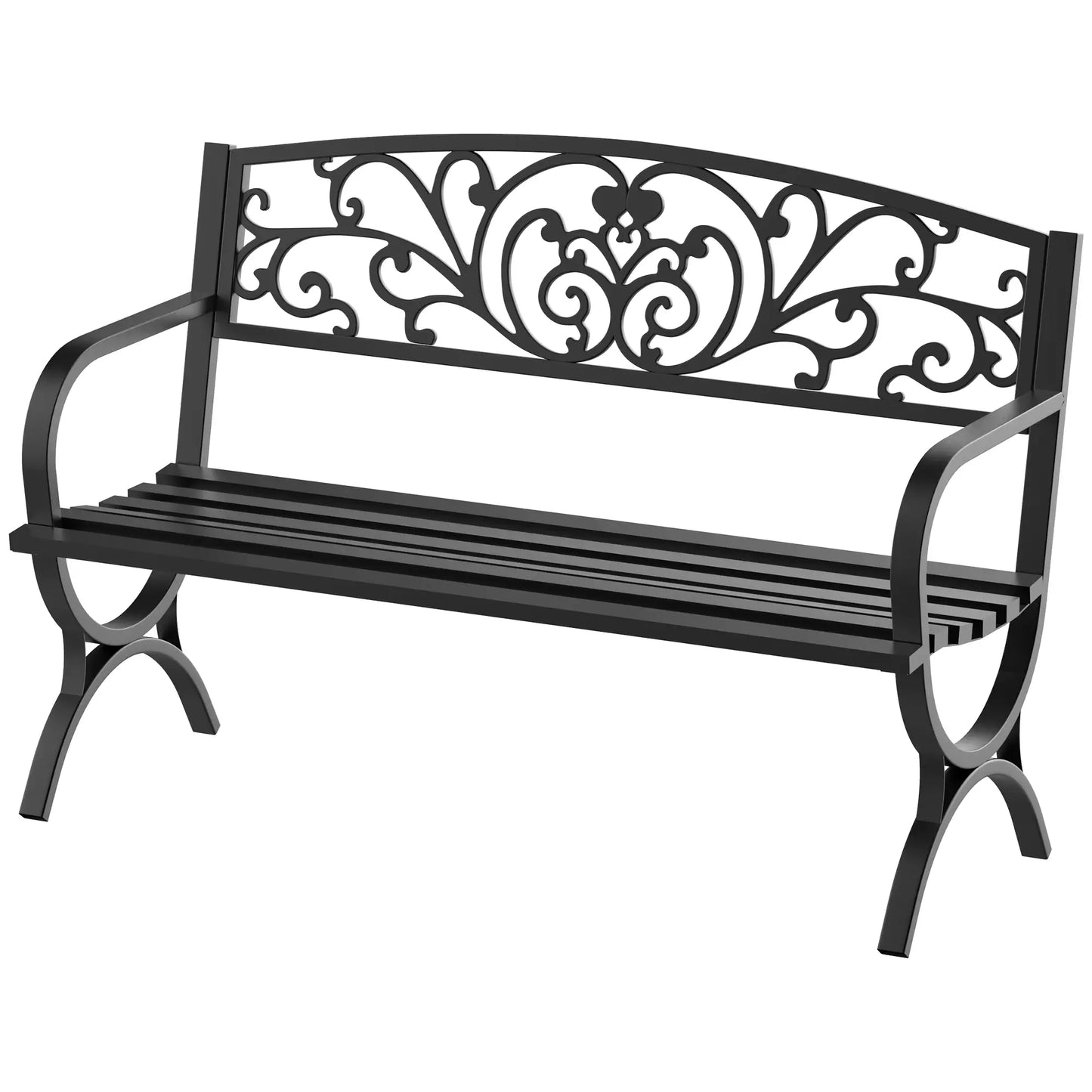 50" 2-Seater Garden Bench, Patio Porch Decorative Chair Cast Iron Loveseat Outdoor Furniture for Yard, Lawn, Porch, Black