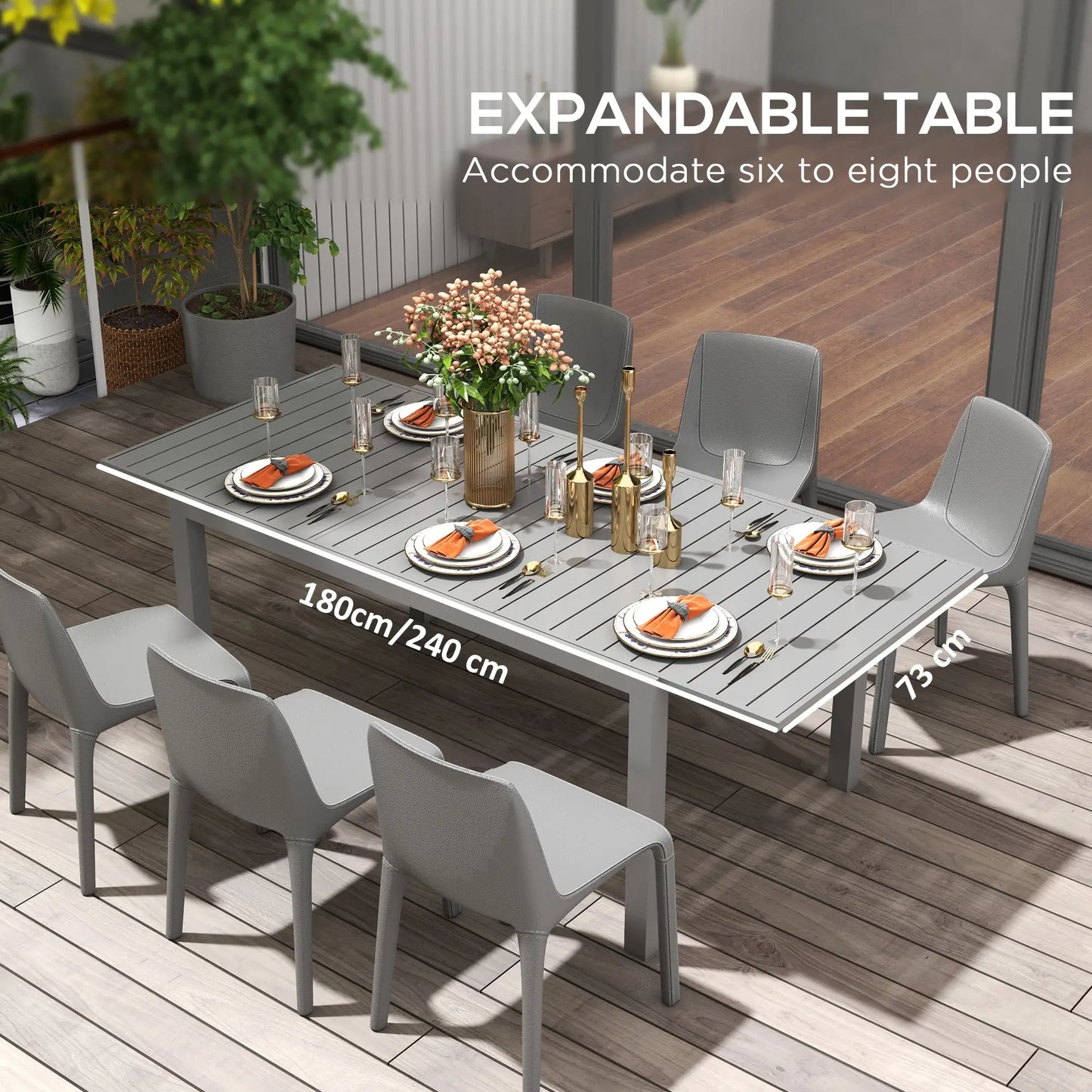 Aluminum Outdoor Dining Table for 6-8 People, Expandable Patio Table for Garden, Lawn, Balcony, Charcoal Grey