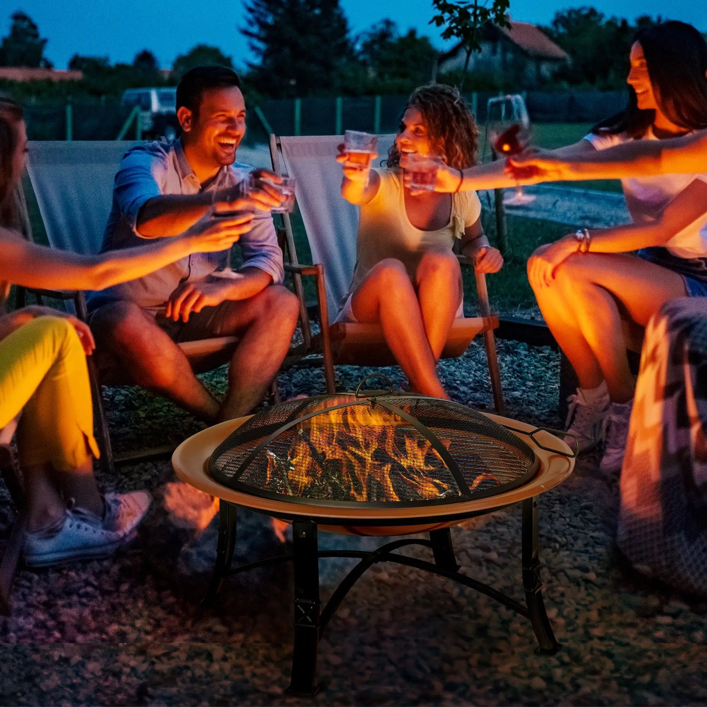 30" Outdoor Fire Pit Bowl, Round Fire Pit with Lid, Log Grate, Poker for Backyard, Camping, Picnic, Bronze