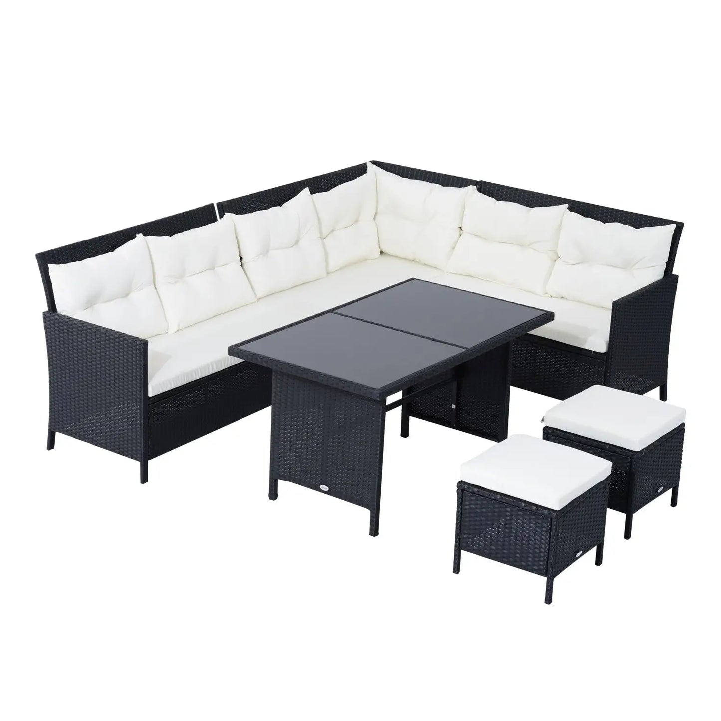6pcs Outdoor Rattan Sofa Set Garden Wicker Sectional Couch Furniture Set with Dining Table and Chair White