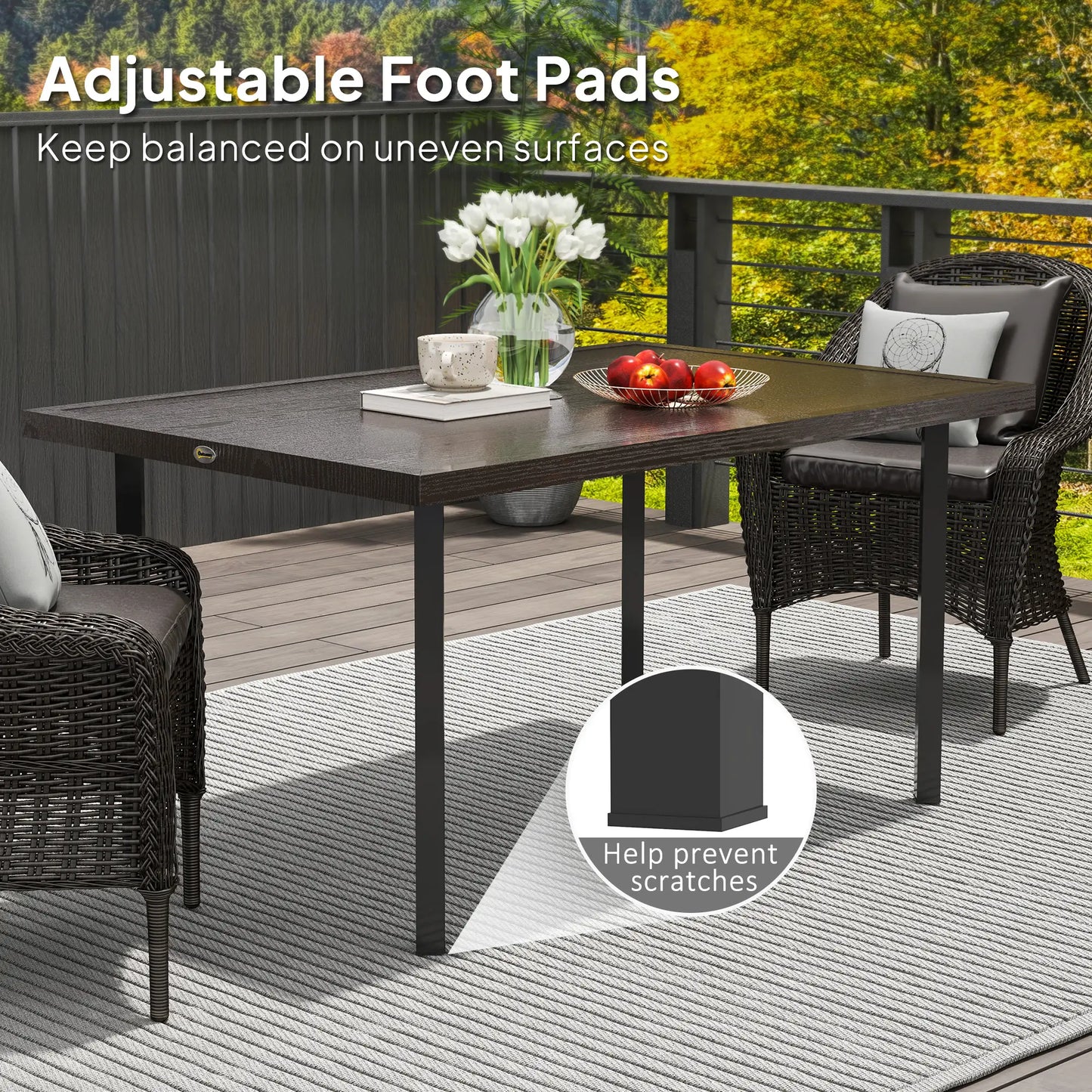 Outdoor Patio Dining Table with 2.1" Umbrella Hole, Steel Outdoor Patio Table for 6, Dark Brown