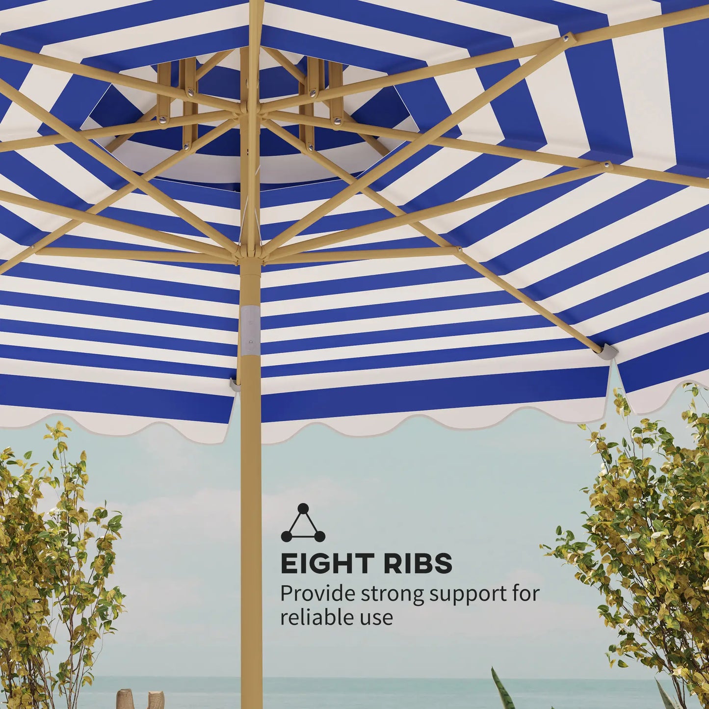 9FT Patio Umbrella with 8 Ribs, Crank, Tilt, UPF 50+, 2-Tier Vent for Garden, Deck, Poolside, Blue