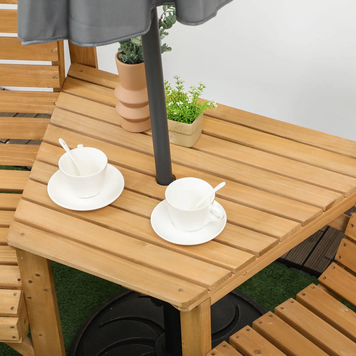 3Pcs Outdoor Bench Set for Backyard, Balcony, Light Brown