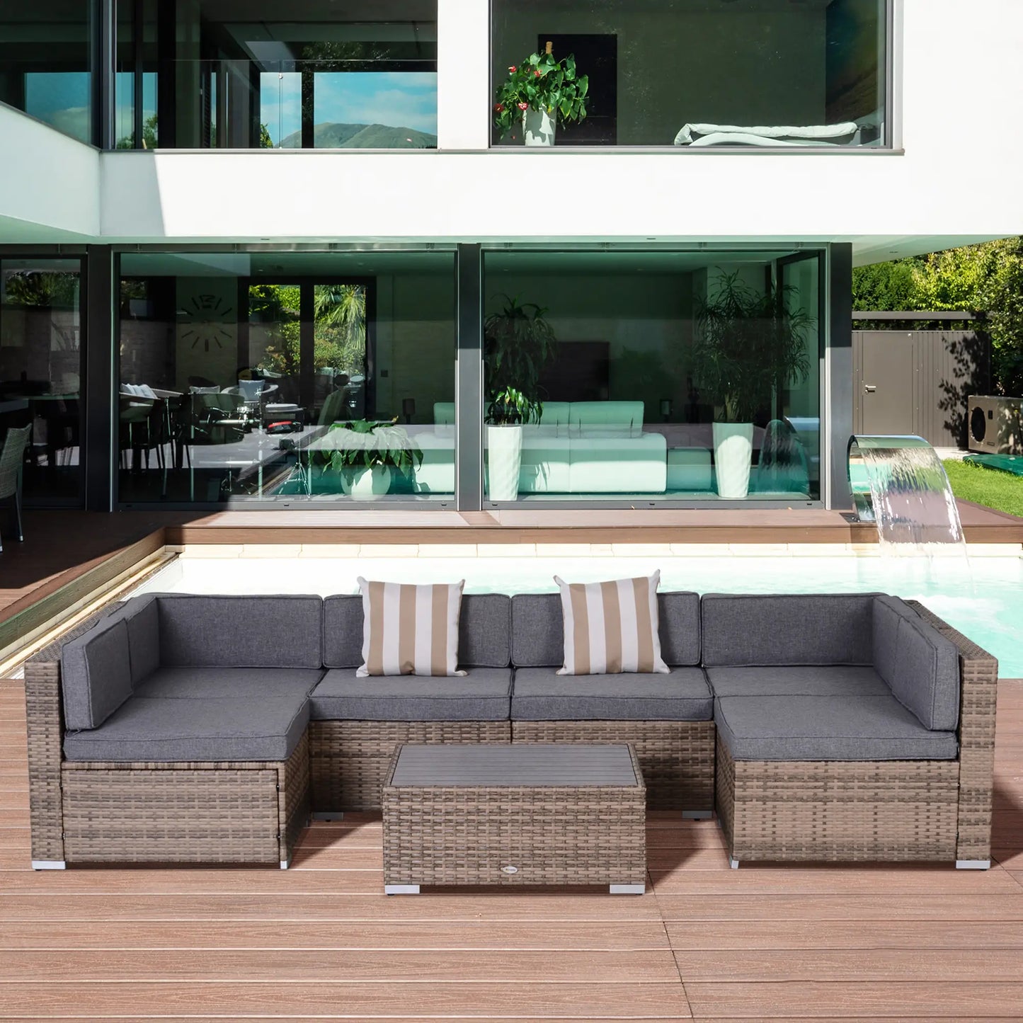 7-Piece Patio Furniture Sets Outdoor Wicker Conversation Sets All Weather PE Rattan Sectional Sofa, Grey