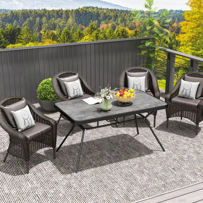 Rectangle Outdoor Dining Table for 6, with 1.7" Umbrella Hole, Easy Clean DPC Plastic Tabletop, 55" x 31.5" x 28"
