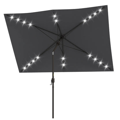 6.5x10ft Patio Umbrella Tilt Aluminum Outdoor Market Parasol with Solar Powered LEDs, Crank - Dark Grey