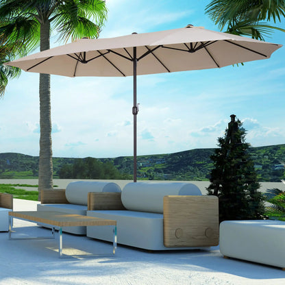 15' Outdoor Patio Umbrella with Twin Canopy Sunshade Steel Table Umbrella with Lift Crank ,Stand is EXCLUDED, Beige
