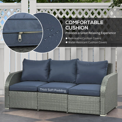 Patio Furniture with Cushions, 6 Pieces PE Wicker Patio Sectional Furniture Conversation Set w/ a Three-Seat Sofa, 2 Recliner Chairs, 2 Footstools & Table, Dark Blue