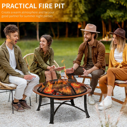 30" Outdoor Fire Pit Bowl, Round Fire Pit with Lid, Log Grate, Poker for Backyard, Camping, Picnic, Bronze